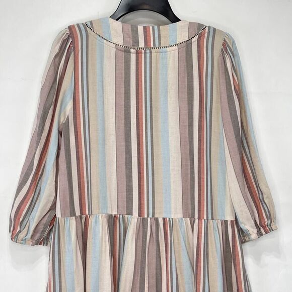 KNOX ROSE Womens XS Boho Flowy Stripe Shift Dress Mulitcolor Linen Blend - Picture 9 of 16